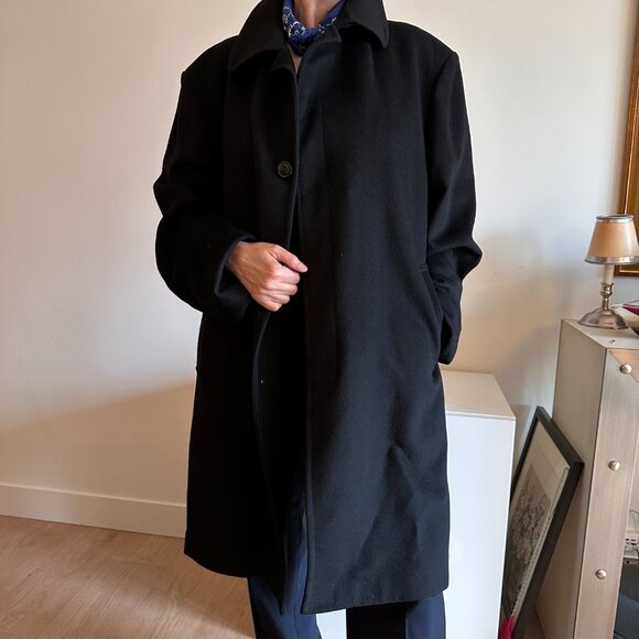 Power Boyfriend Men's Wear Wool & Cashmere Pea Coat Trench -  Black - Picture 13 of 14